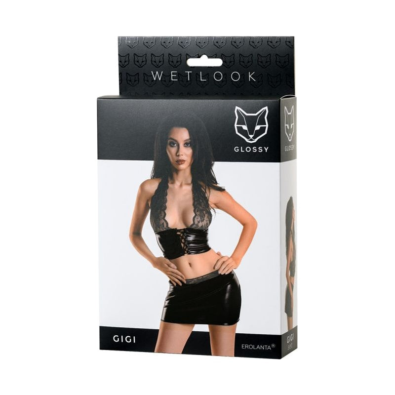Glossy Gigi Wetlook Set, Black, S/M