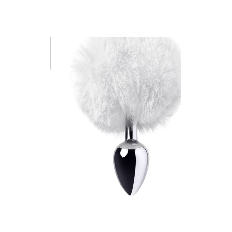 Metal Anal Plug w Silver White Tail Small
