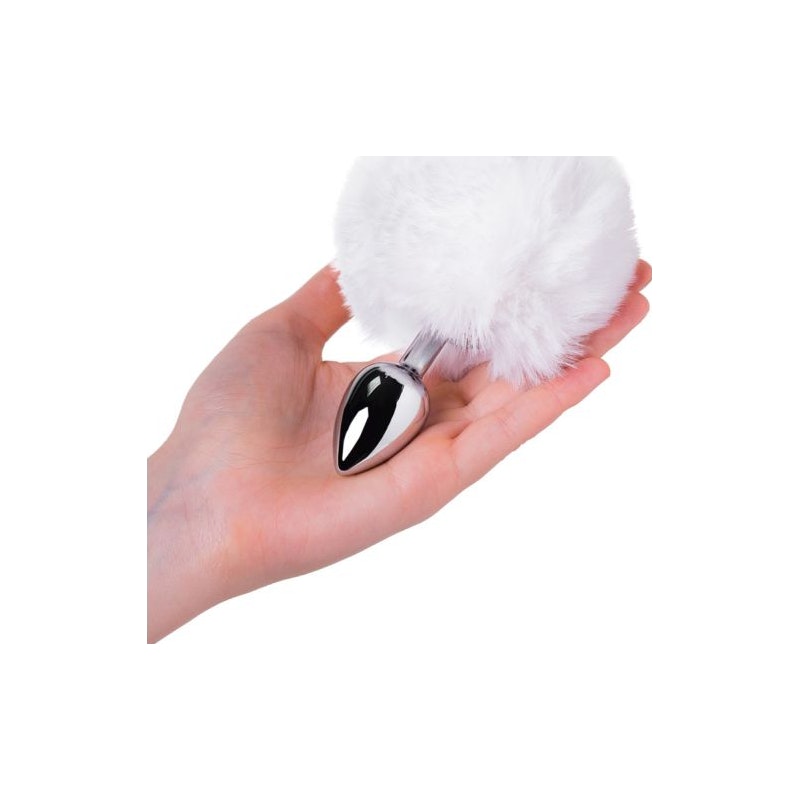 Metal Anal Plug w Silver White Tail Small