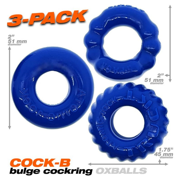 OxBalls Bonemaker 3-Piece Cockring Set, O/S, Blue