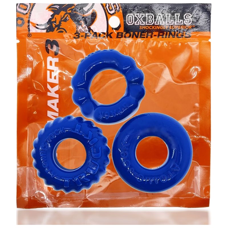 OxBalls Bonemaker 3-Piece Cockring Set, O/S, Blue