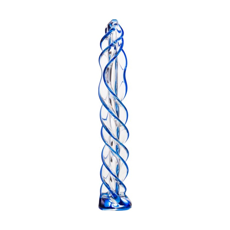 Sexus Glass Dildo Blue Helix, 18.7cm, Clear