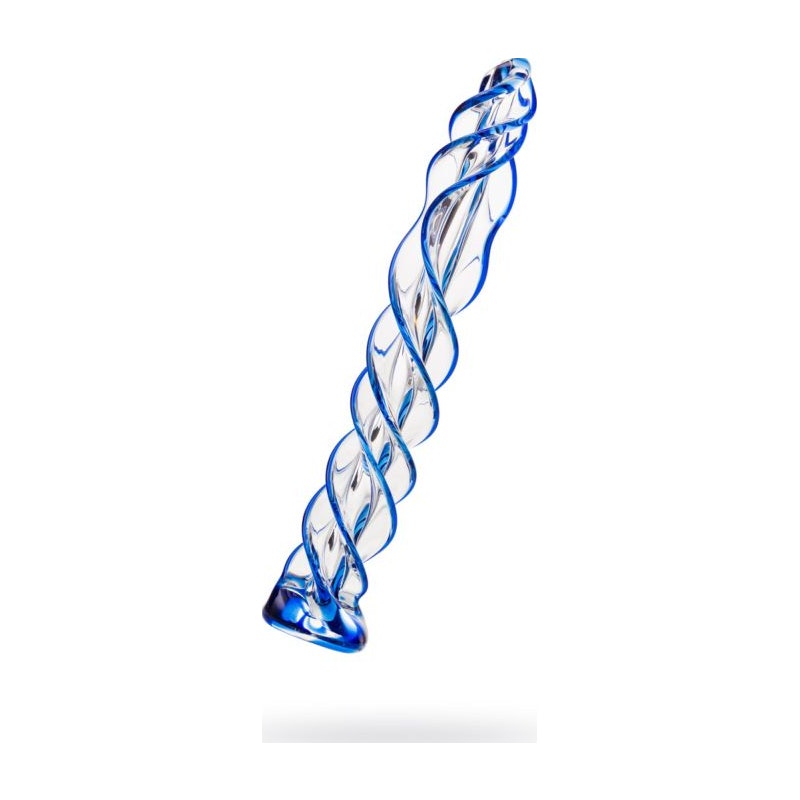 Sexus Glass Dildo Blue Helix, 18.7cm, Clear
