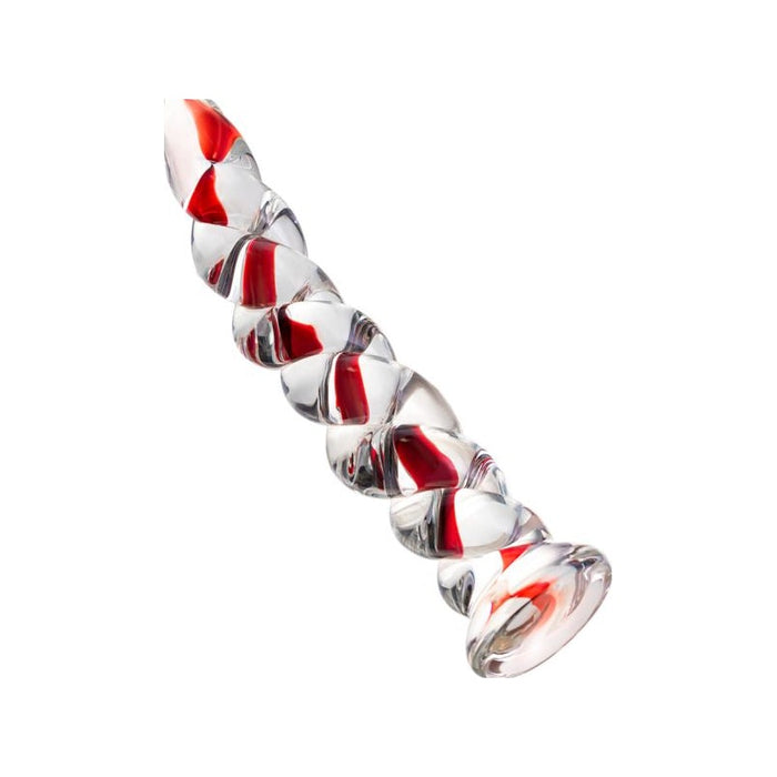 Sexus Red Ribbed Glass Dildo, 18.2cm, Clear