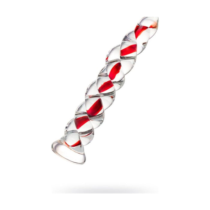 Sexus Red Ribbed Glass Dildo, 18.2cm, Clear