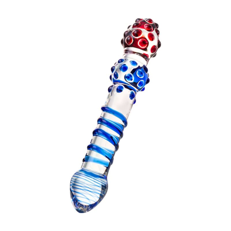 Sexus Glass Dildo, Blue/Red, 20.5cm