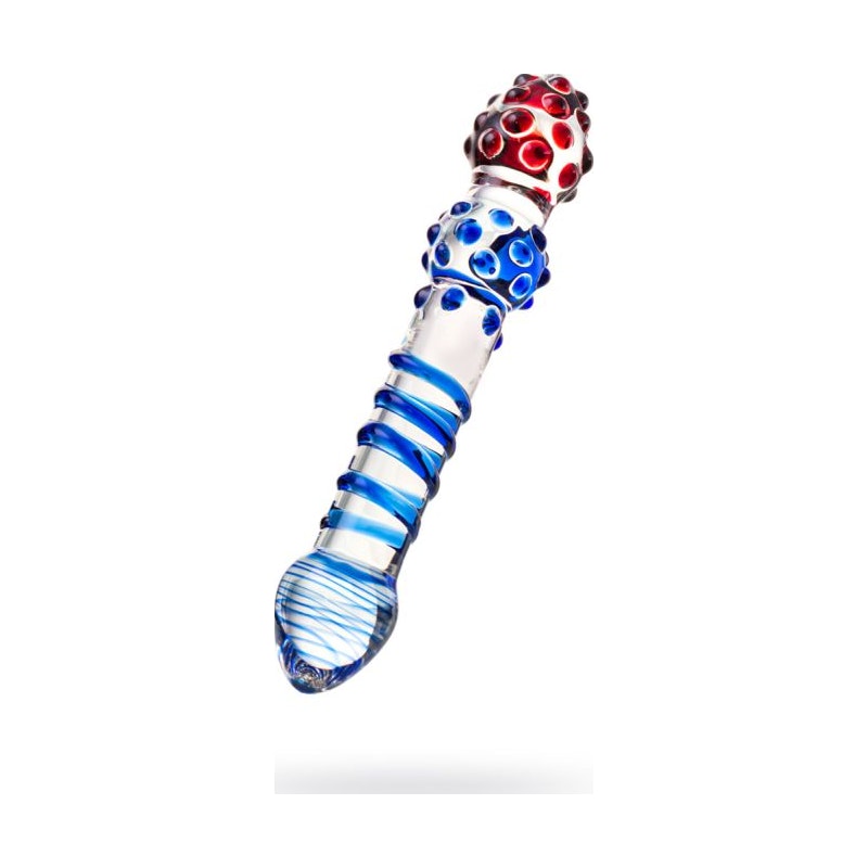 Sexus Glass Dildo, Blue/Red, 20.5cm