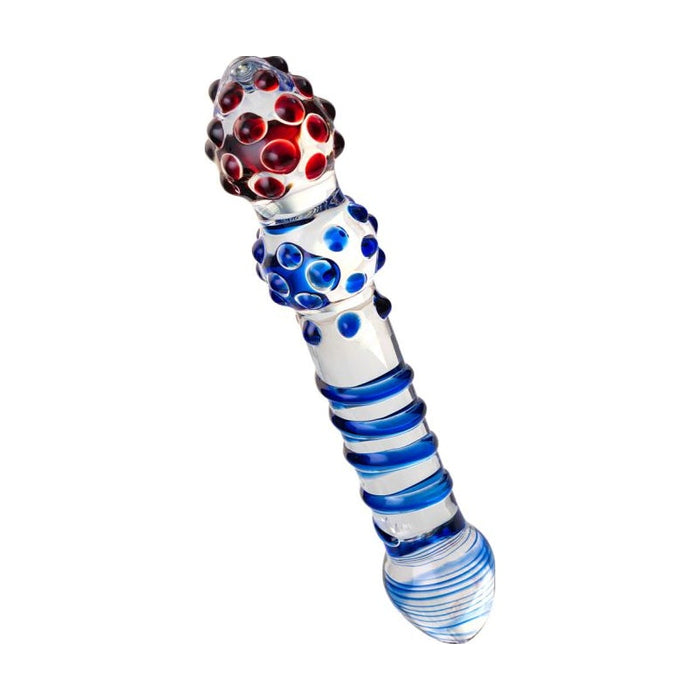 Sexus Glass Dildo, Blue/Red, 20.5cm