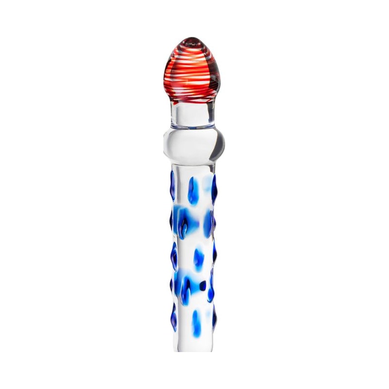 Sexus Glass Dildo Blue/Red, 20cm, Clear