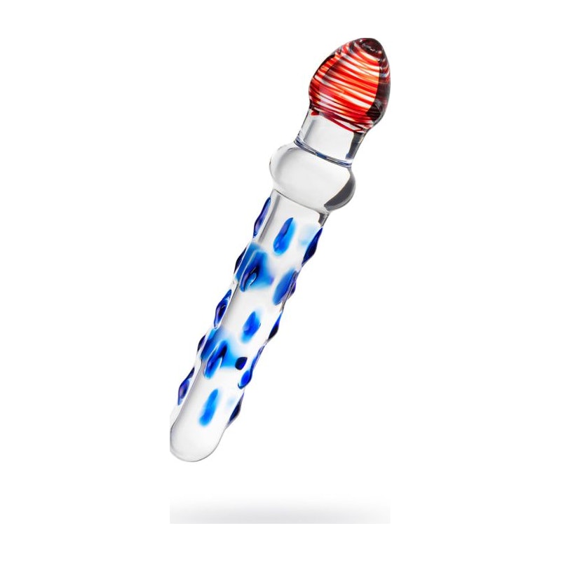 Sexus Glass Dildo Blue/Red, 20cm, Clear