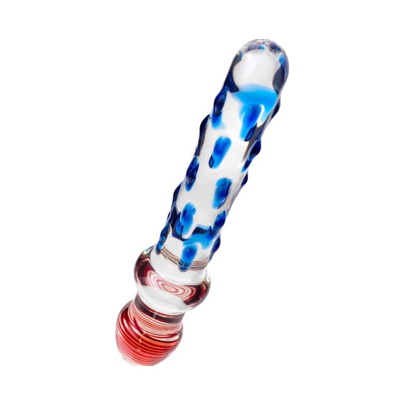 Sexus Glass Dildo Blue/Red, 20cm, Clear