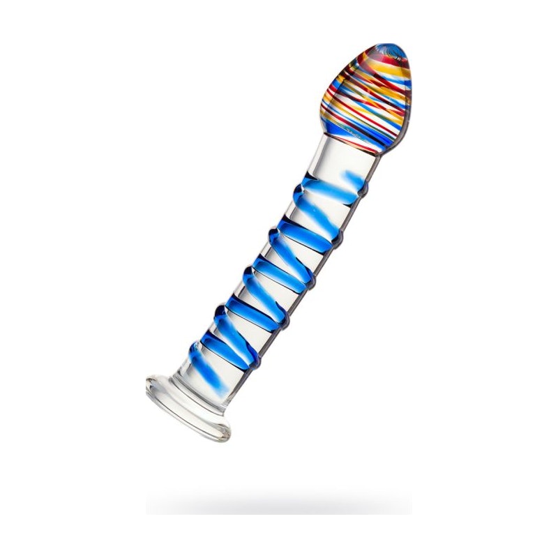 Sexus Glass Dildo, Blue Swirls,  18cm