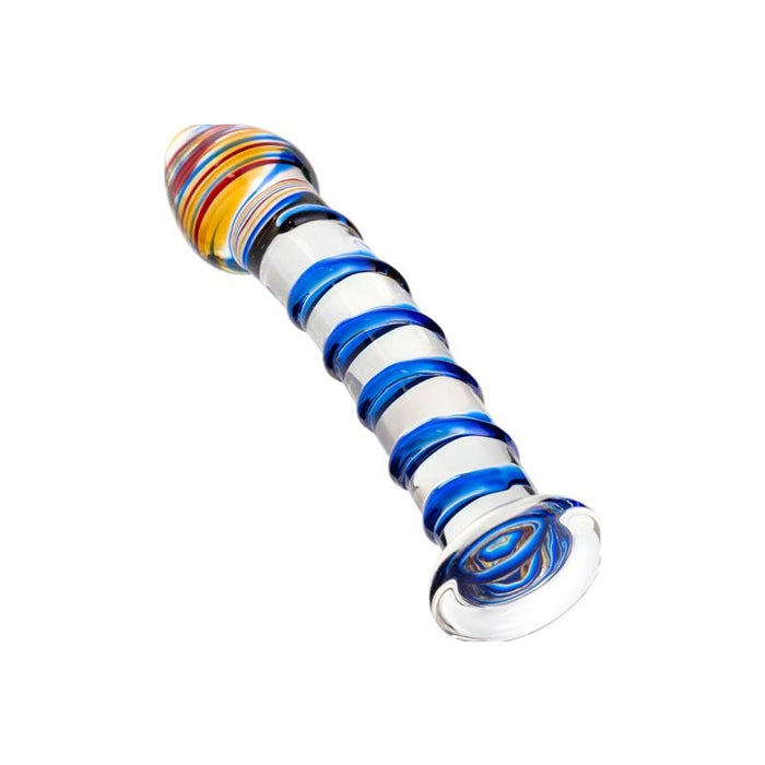 Sexus Glass Dildo, Blue Swirls,  18cm