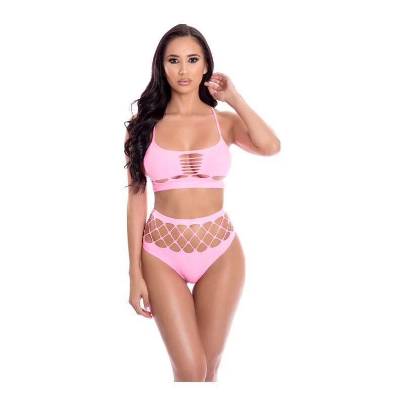 Pink Lipstick Neon Dreams 2-piece Bra Set, Black/Pink, OS