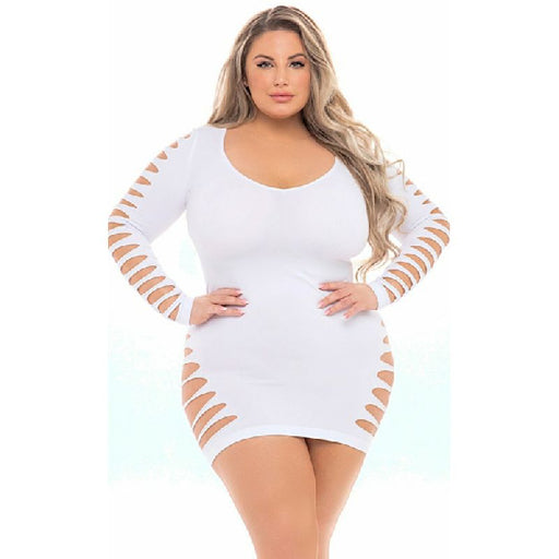 Pink Lipstick Bold Babe Long Sleeve Dress, Queen Size, White