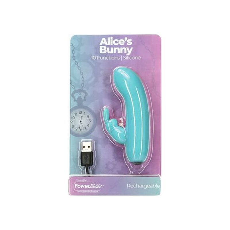 Alice's Bunny Rechargeable Bullet w Rabbit Sleeve, Teal
