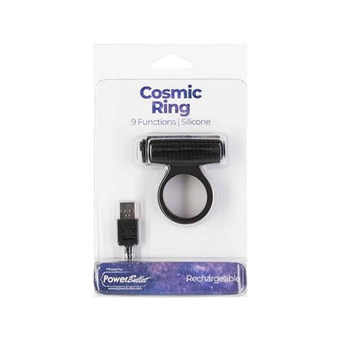 Power Bullet Cosmic Cock Ring w Bullet Black