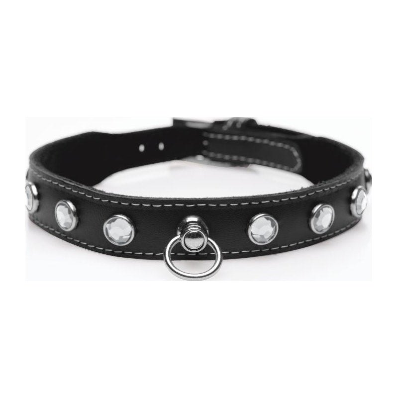 Master Series Bling Vixen Leather Choker w/ Clear Rhinestones