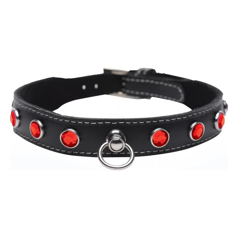 Master Series Bling Vixen Leather Choker w/ Red Rhinestones