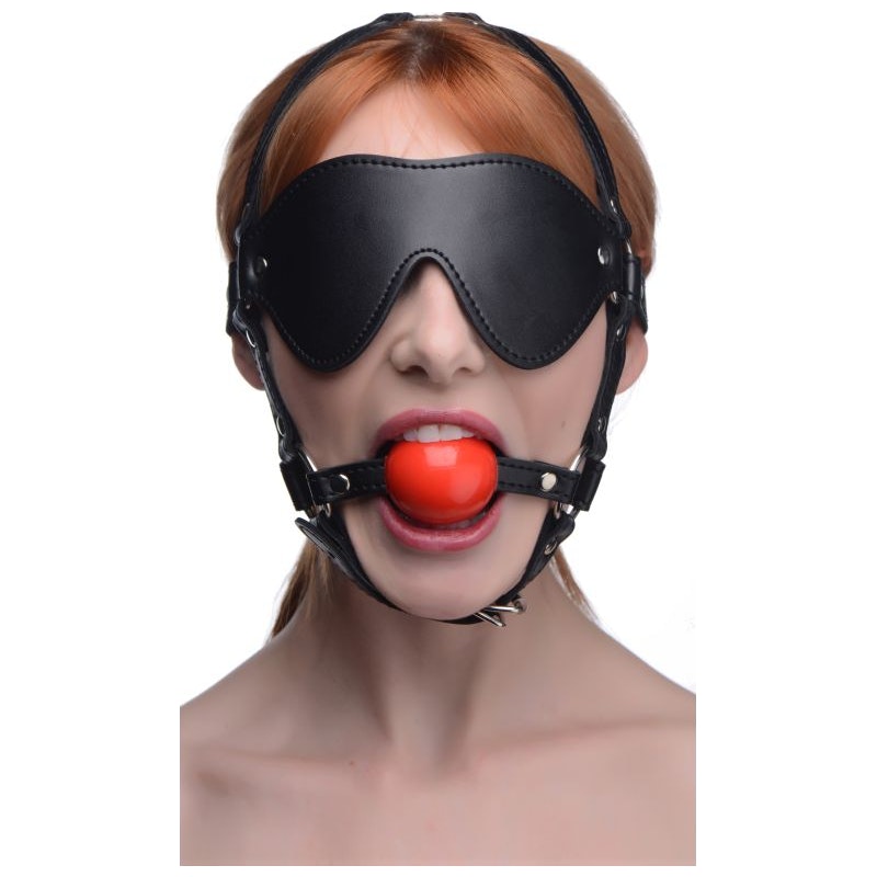 Strict Blindfold Harness with Ball Gag, Black