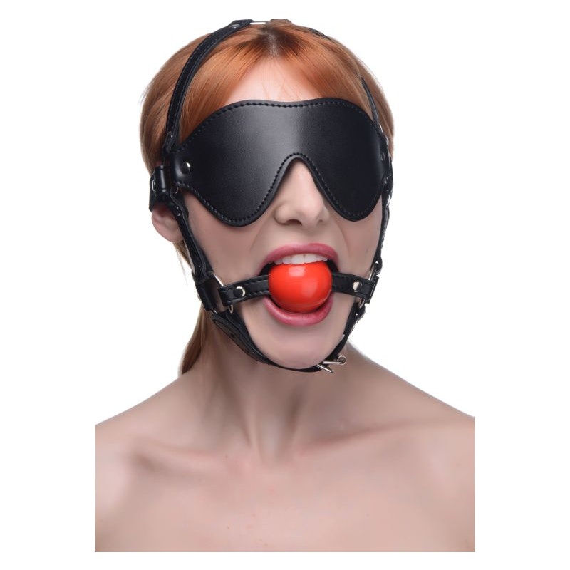 Strict Blindfold Harness with Ball Gag, Black