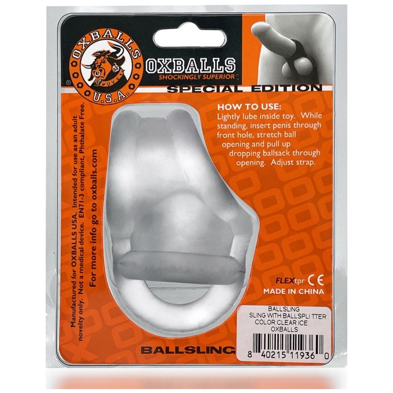 OxBalls  Ballsling Split Sling, One Size, Clear Ice