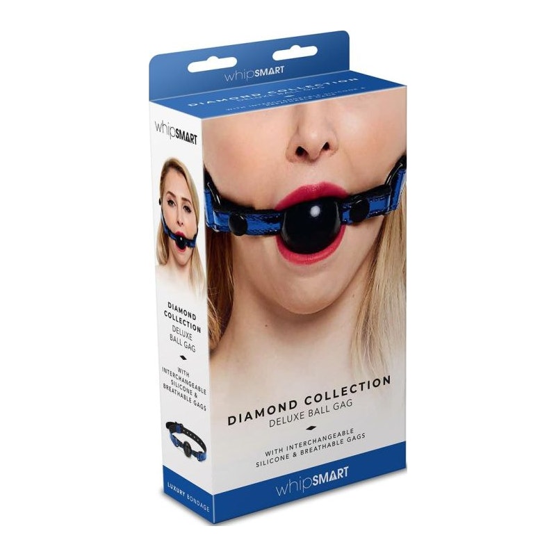 Whip Smart Diamond Deluxe Ball Gag, Blue