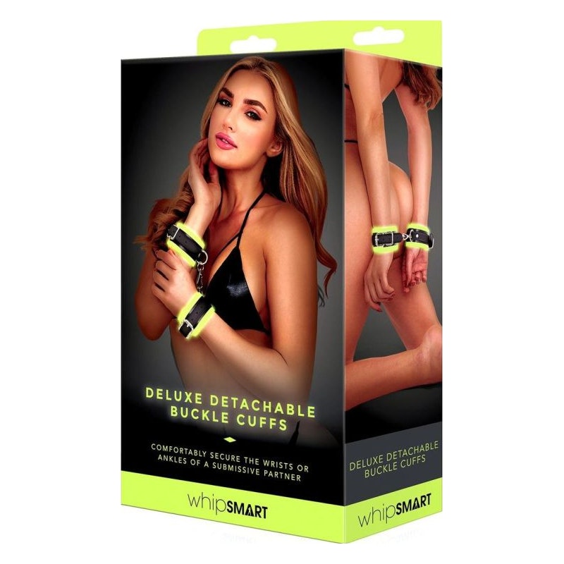 Whipsmart Glow In The Dark Deluxe Buckle Cuffs, Black