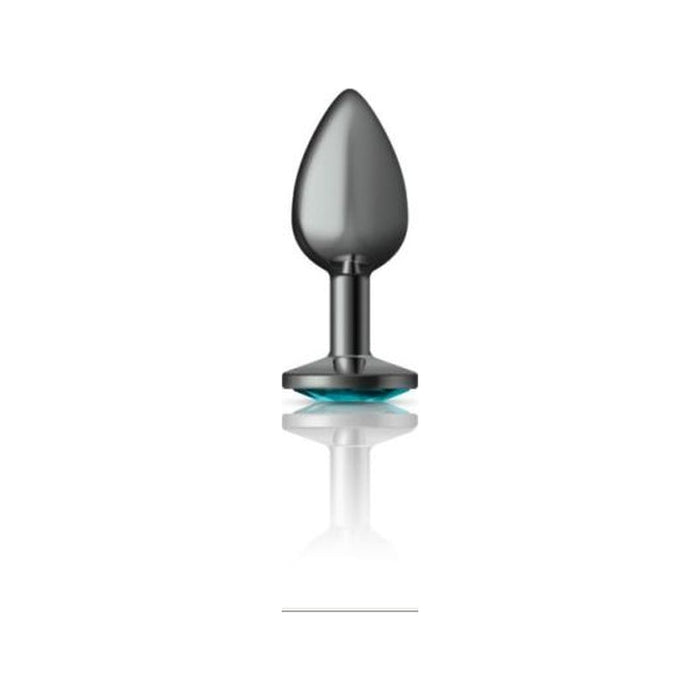 Cheeky Charms Butt Plug w Teal Jewel, Small, Gun Metal