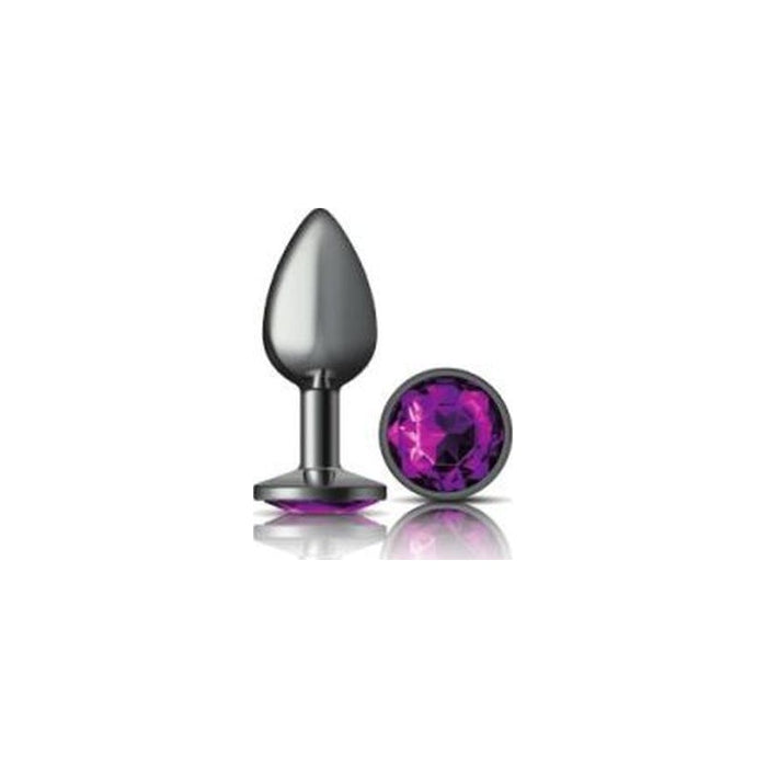 Cheeky Charms Gunmetal Round Butt Plug w Purple Jewel Small