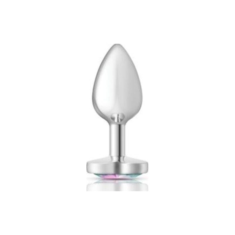 Cheeky Charms Silver Metal Butt Plug w Heart Clear Jewel Small