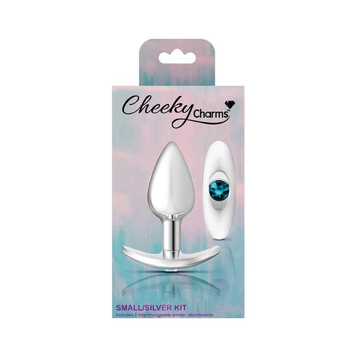 Cheeky Charms Silver Anchor Butt Plug w Clear and Teal Jewel Kit