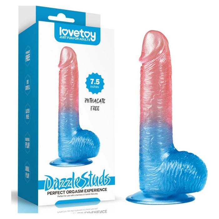 Lovetoy Dazzle Studs Dildo, 7.5in (19cm), Pink/Blue