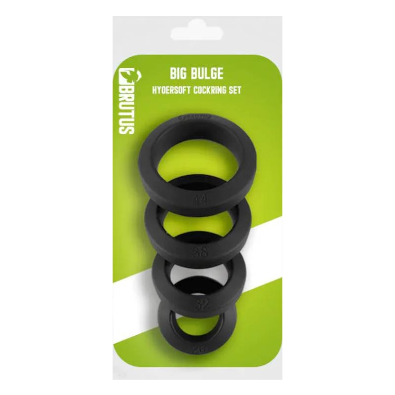 Brutus Big Bulge Silicone Cock Ring, 4-piece set, Black