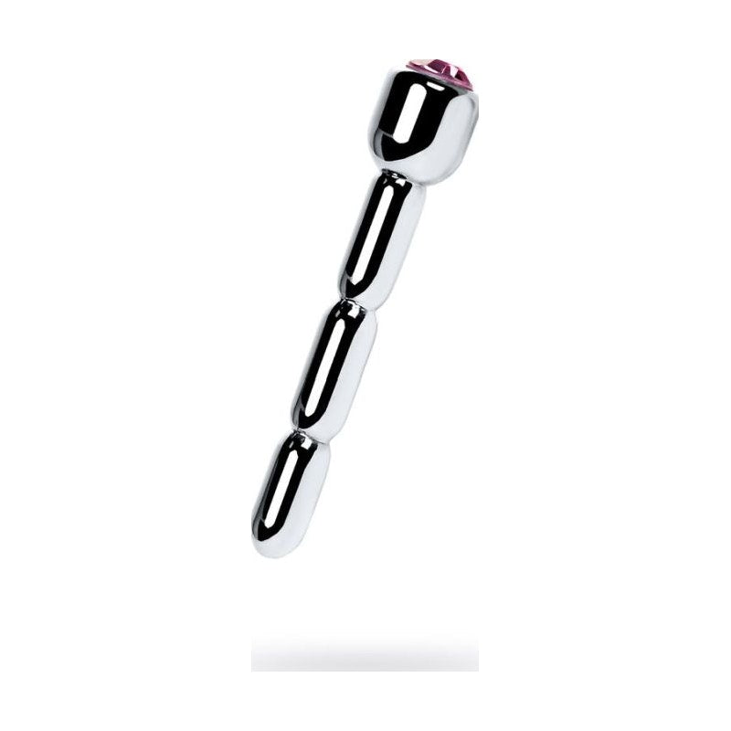 Metal Urethral Plug w Ruby Rhinestone, 7cm, Silver
