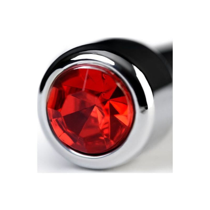 Metal Urethral Plug w Ruby Rhinestone, 7cm, Silver