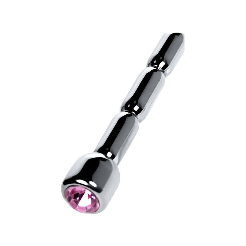 Metal Urethral Plug w Ruby Rhinestone, 7cm, Silver