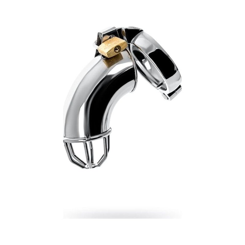Metal Cock Cage w Rings and Lock, 13cm, Silver