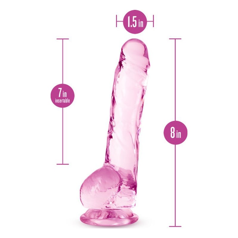 Naturally Yours  Crystaline Dildo, 8"/20cm, Rose Pink
