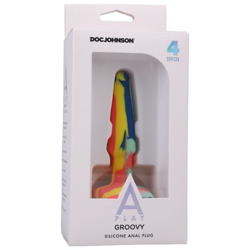 A-Play Groovy Silicone Anal Plug 4"/10cm, Sunrise