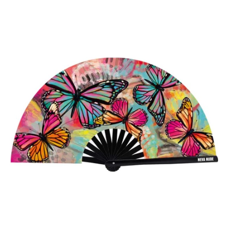 Neva Nude Flutter By Butterfly Blacklight Folding Fan, Mixed