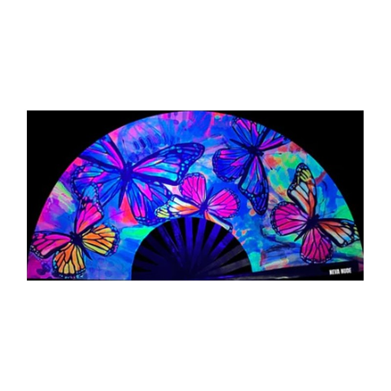 Neva Nude Flutter By Butterfly Blacklight Folding Fan, Mixed