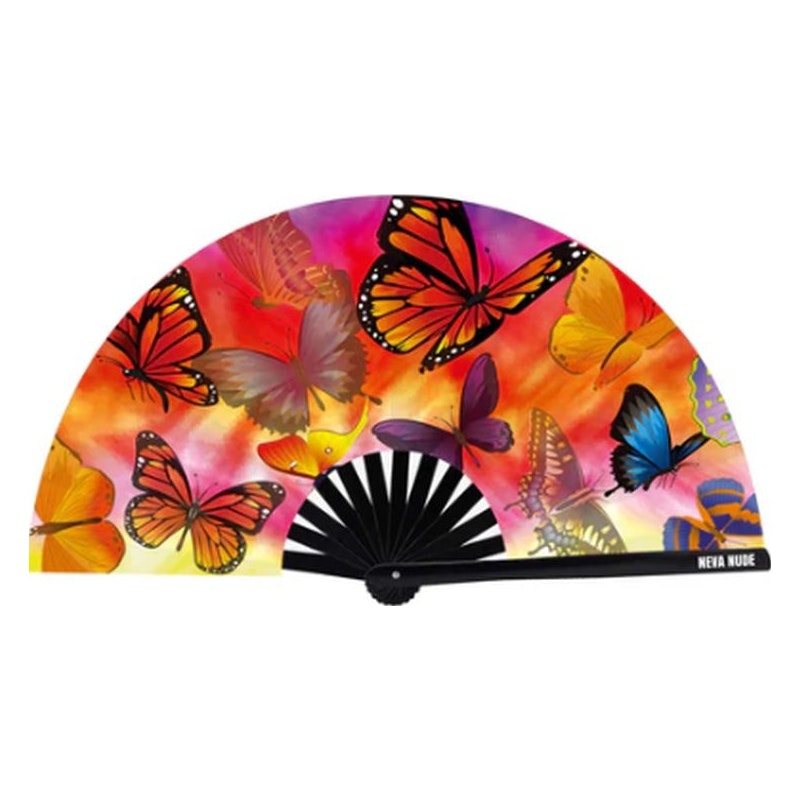 Neva Nude Butterfly Garden Blacklight Folding Fan, Mixed