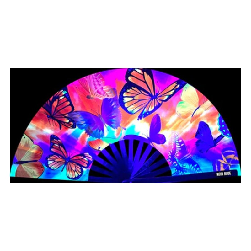 Neva Nude Butterfly Garden Blacklight Folding Fan, Mixed