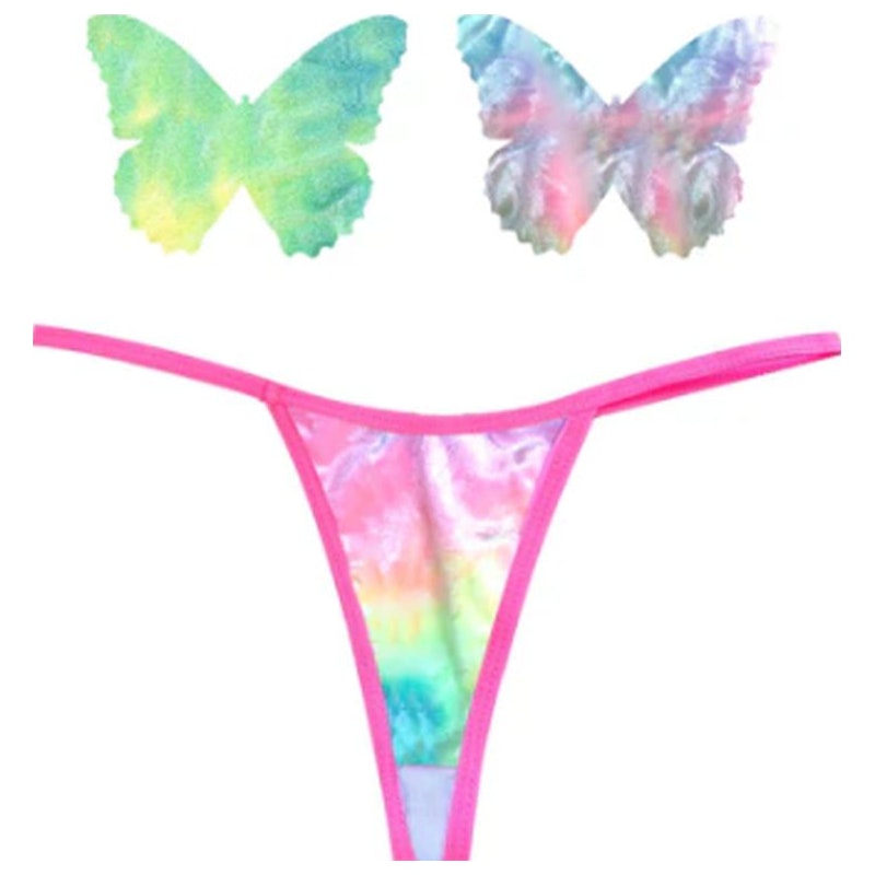 Neva Nude Rainbow Sherbet Tie Die Butterfly Pastie & Panty Set, Mixed