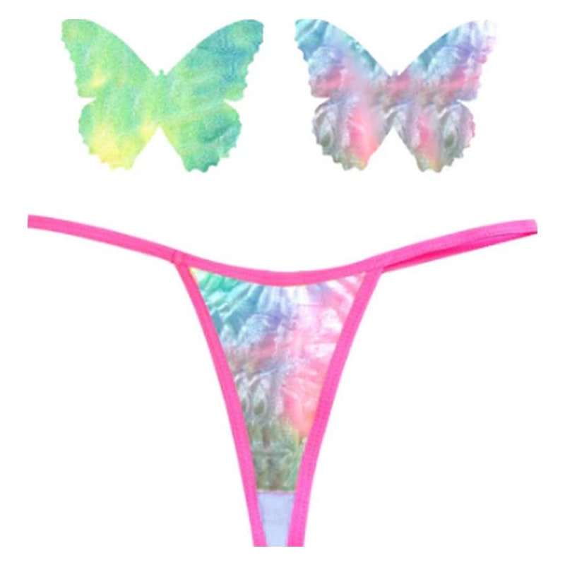Neva Nude Rainbow Sherbet Tie Die Butterfly Pastie & Panty Set, Mixed