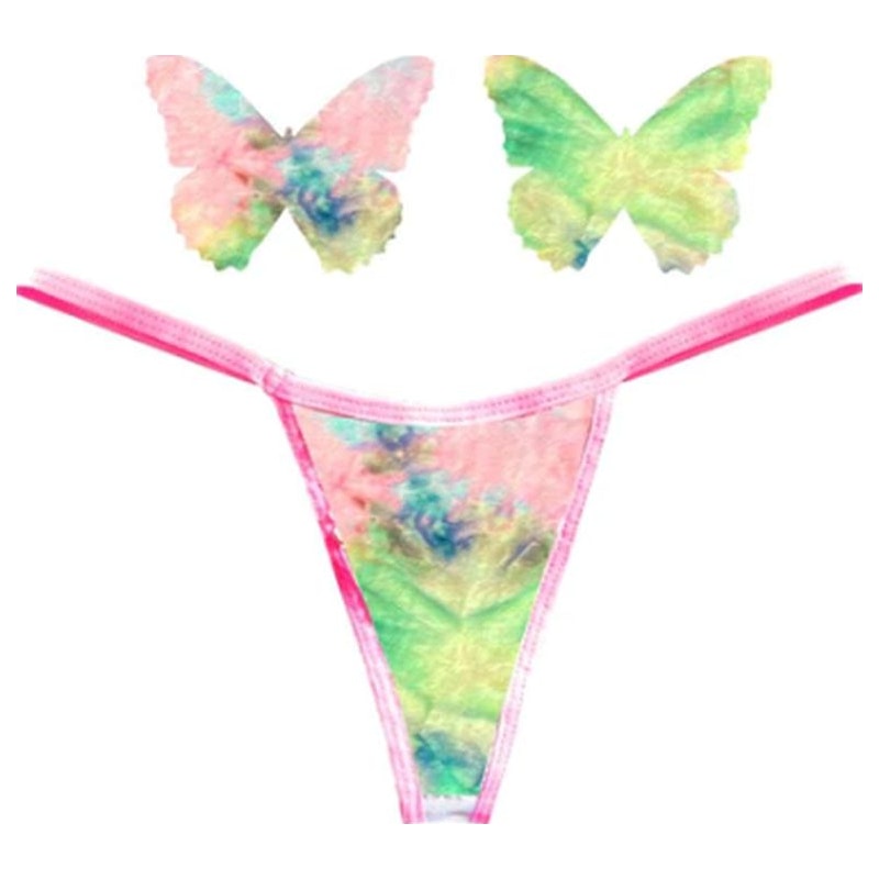 Neva Nude Rainbow Sherbet Tie Die Butterfly Pastie & Panty Set, Mixed
