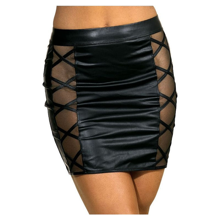 Axami Lingerie Stretch Wetlook Mesh Criss Cross Skirt, Black, S/M