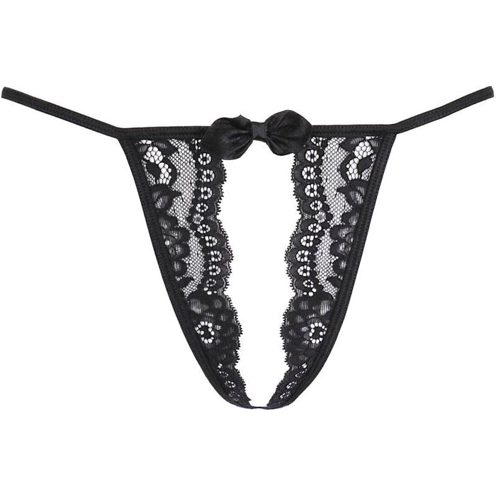 Axami Lingerie Lace Open Front G-String, Black, S/M