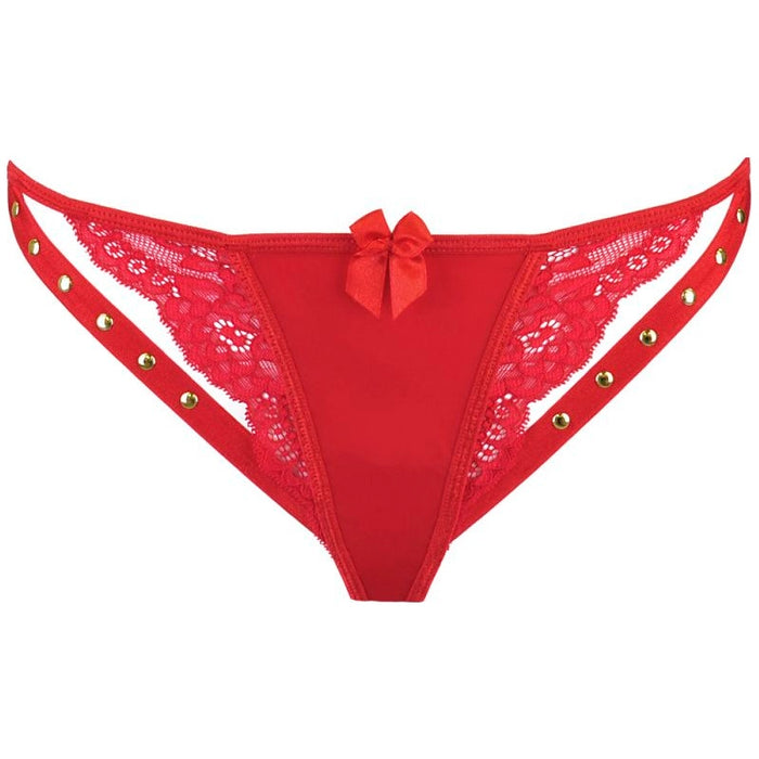 Axami Lingerie Microfiber and Lace G-String with Studs, Red, S/M